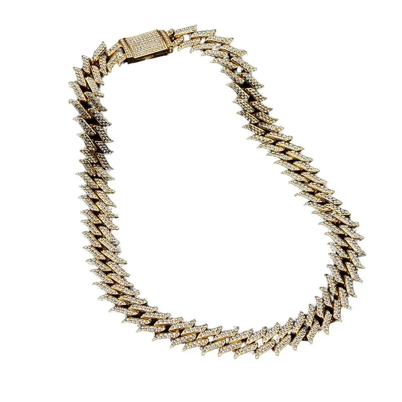 Hypoallergenic Jewelry Wholesale Box Buckle Hip Hop Necklace Iced Out Cubic Zircon Thorns Cuban Link Chain Necklaces