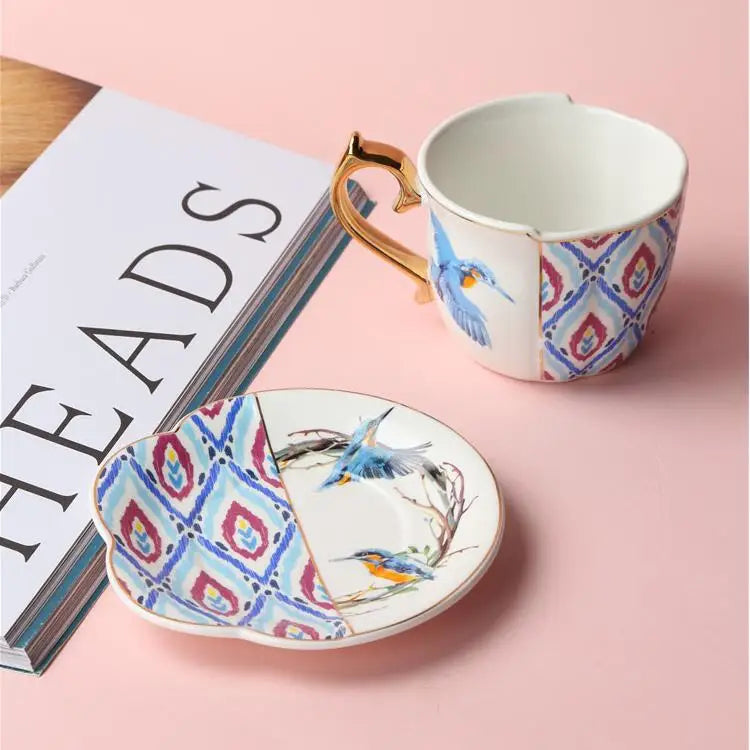 Chinese Style Exquisite Ceramic Coffee Mug Creative Irregular Handmade Luxury Pottery Tea Cups and Saucer Set