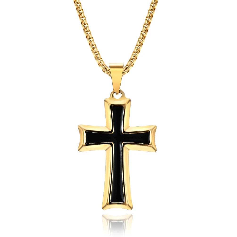 New Simple Dripping Oil Cross Men's Pendant Titanium Steel Necklace Cross Jesus Christian Pendant Necklace