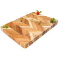 Acacia Herringbone Rectangular Cutting and Serving Board With Inset Handles for Chopping Meats