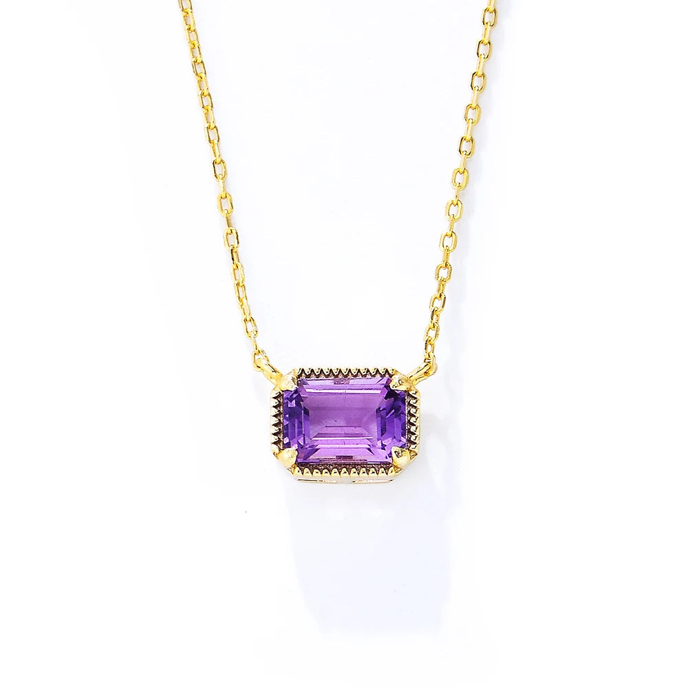 Fulsun Ladies Dainty 14K Gold Plated 925 Sterling Silver Fine Jewelry Zircon Collarbone Chain Charm Amethyst Necklace Jewellery