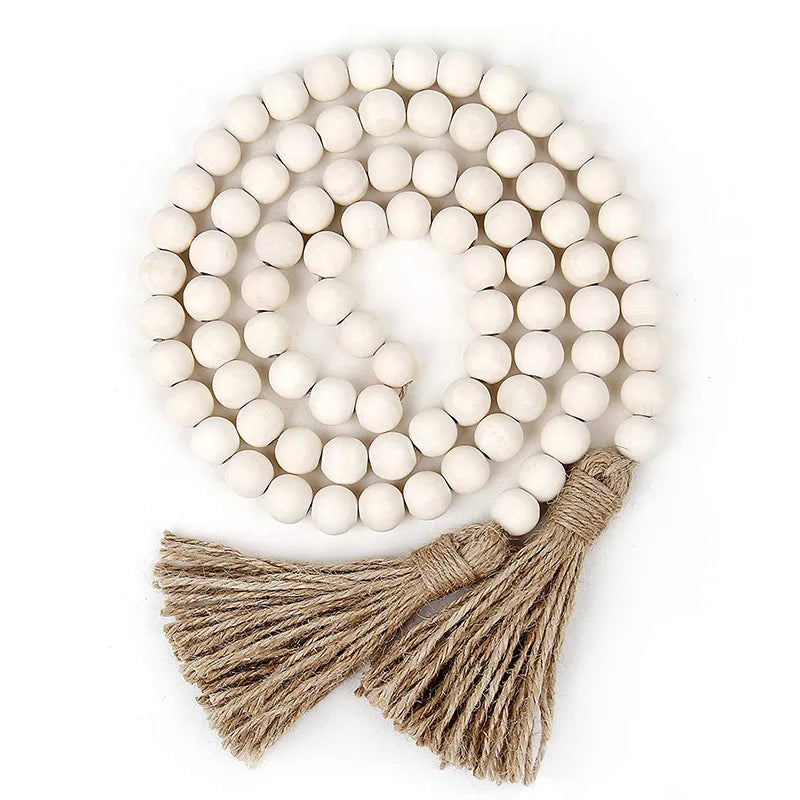 Manufacturing Ins Natural Wood Color Hemp Rope Wood Bead Tassel String Home Decoration Ornaments Vase Pendants
