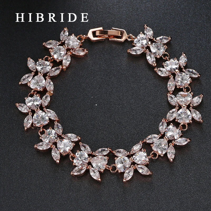 HIBRIDE JEWELRY Top Sale Brass Wedding Bracelets AAA Cubic Zircon Rose Gold Luxury Women's Bangles B-16 Model