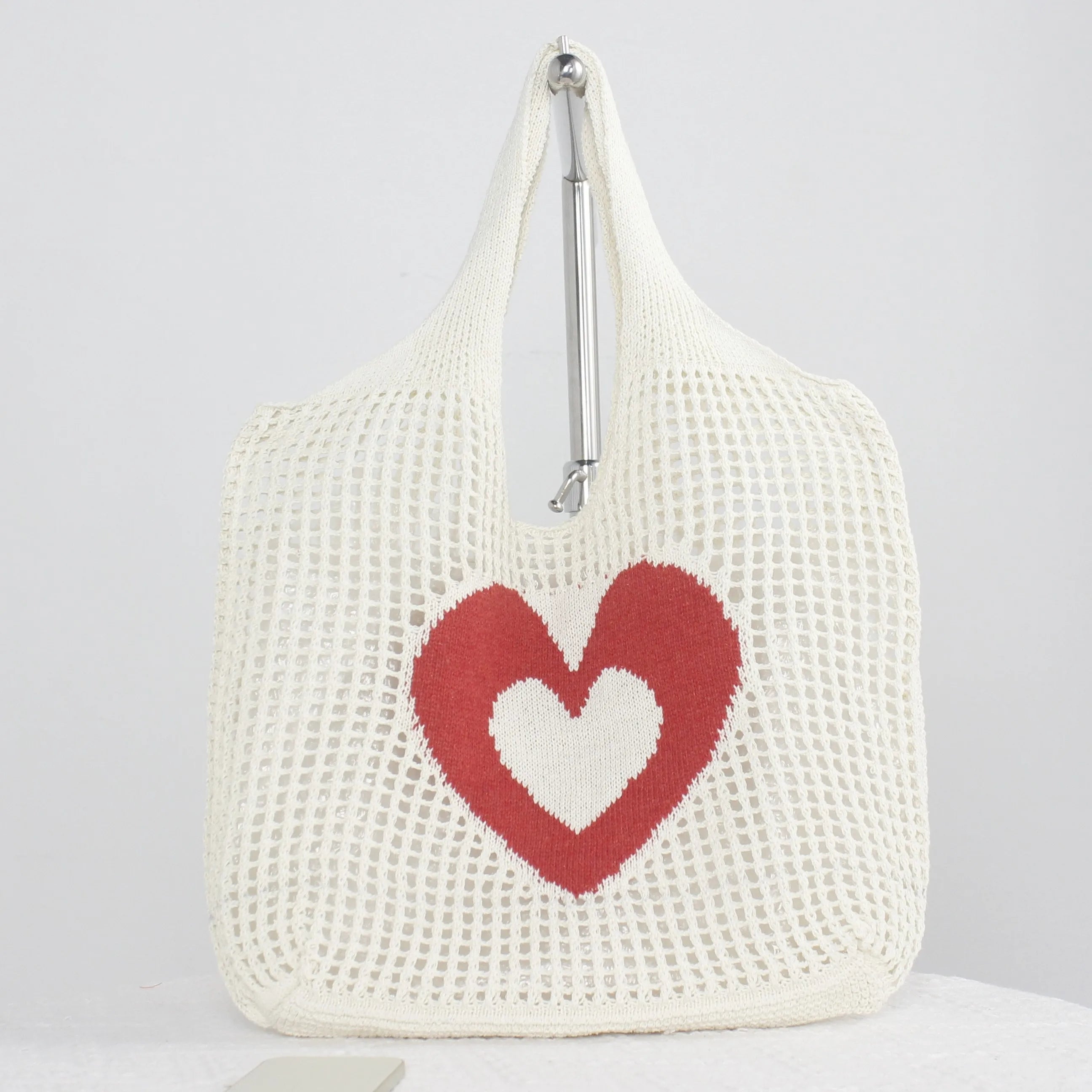 2025 Women's Autumn Winter Summer Portable Polyester Tote Bags New Design Crochet Beach Shopping Love Heart Gift Valentine's Day