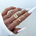 Bohemia Style Women Jewelry Finger Ring Set 9pcs Snake-like Hollow Out Finger Ring Set Knuckle Midi Rings for Women