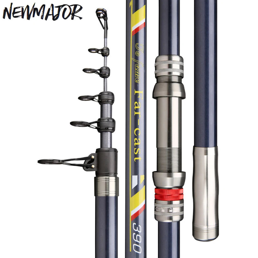NEWMAJOR Carbon Telescopic Fishing Pole 3.6m 3.9m 4.2m 4.5m 5.4m Fast Action Portable Surfcasting Rod for Sea Fishing Throwing