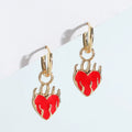 GT Fashion Women's Red Heart French Retro Style Flame Hoop Earrings Gold Plated Alloy Trendy Geometric Shape