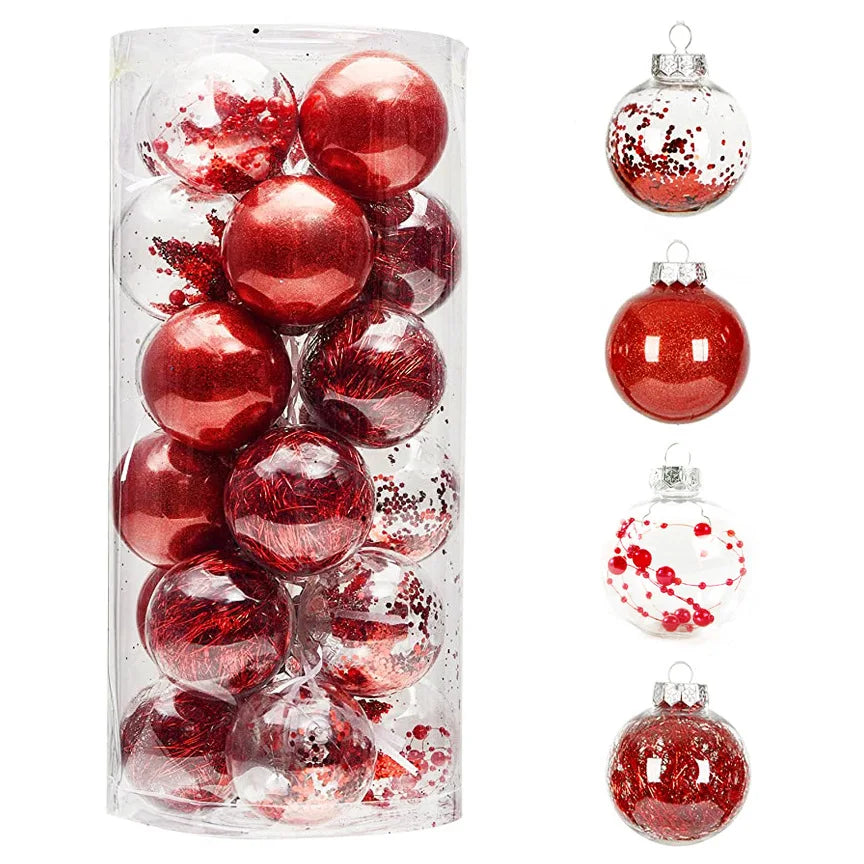 O-010C Wholesale Painted Transparent Hanging Christmas Ball 2021 6cm/24pcs Round Shaped Clear Christmas Tree Ornaments Ball Set