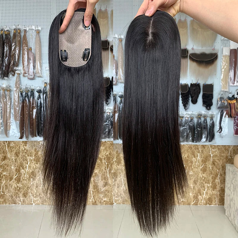 Beauty Girl Ready to Ship Size 3x5 Inch Thin Density Hair Toupee Indian Remy Human Long Hair Silk Base Toupee for Women