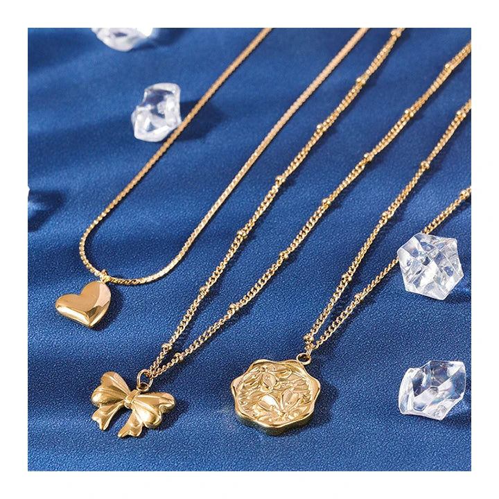 HOVANCI 18k Gold Plated Stainless Steel Accessories Collares Para Mujer Charm Waterproof Heart Bow Pendant Necklace for Women