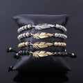 New Design Custom Stainless Steel Beads Leaf Shape Charm Macrame Bracelet WIth Logo JBS12438