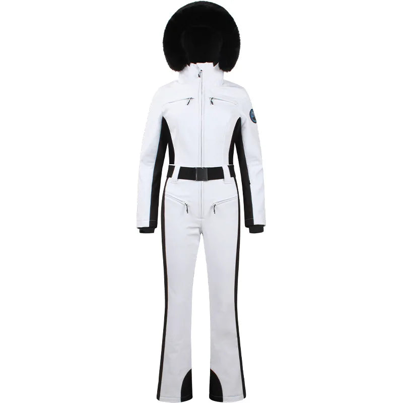 Women's Winter Skiing Jumpsuit Thickened Waterproof Windproof Snowboard Overalls Plus Size One Piece Ski Suit