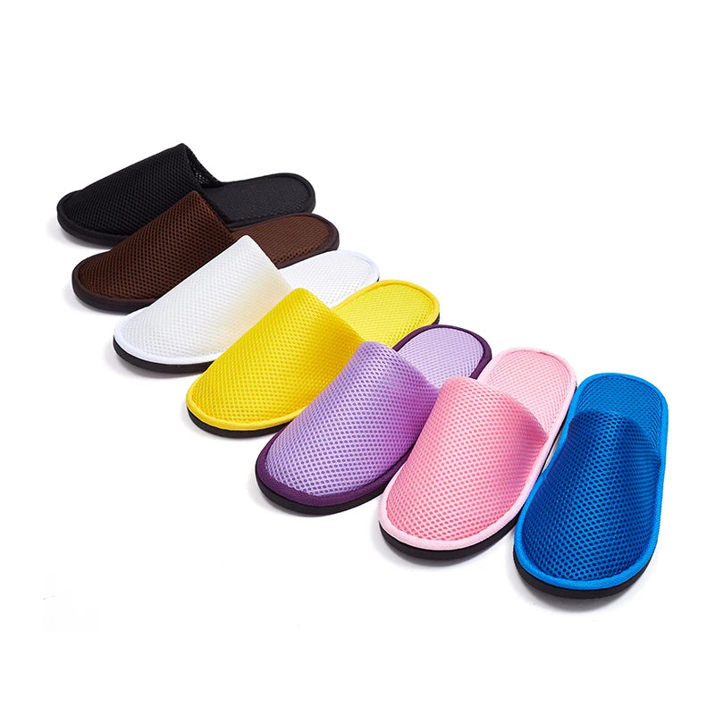 Wholesale Environmentally Friendly Disposable Hotel Slippers New Design Non-Slip Sandwich Mesh Customized Color Logo Print