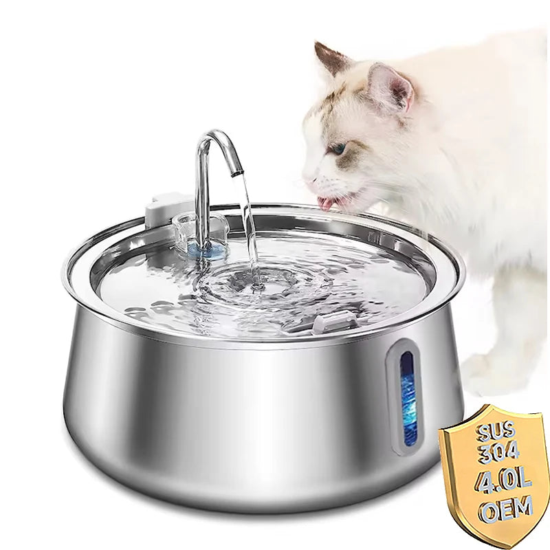 4L Cat Water Fountain Stainless Steel Automatic Pet Water Dispenser Ultra Quiet Dog Water Fountain with Filter Cat Products
