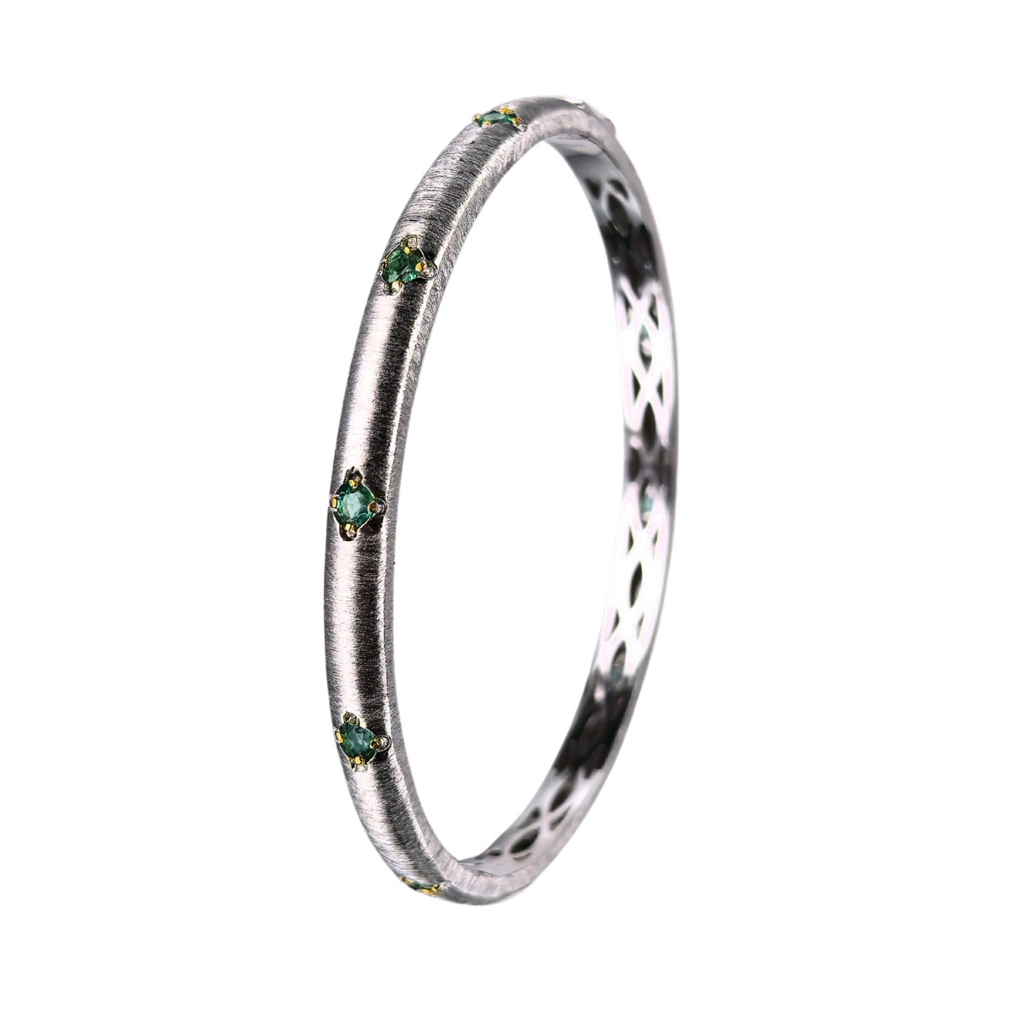 Unique Rhodium and Gold Plated Silver 925 Jewelry Natural Emerald Bangle for Women Anniversary Gift