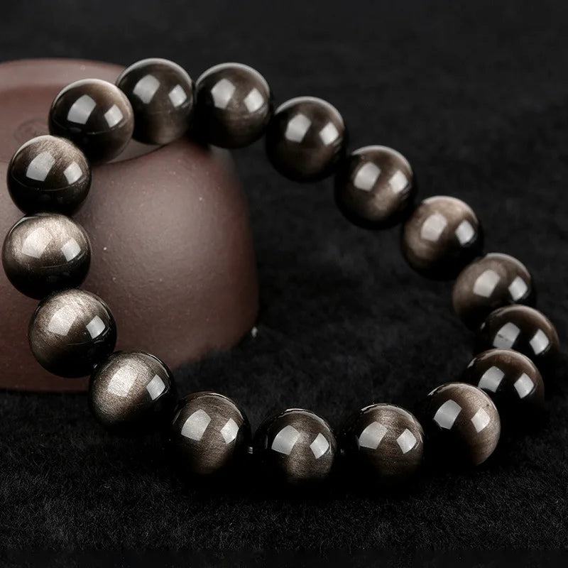 100% Natural Stone Gold Silver Obsidian rainbow Eyes tiger Eye Beads Bracelet Crystal Round Beads Bracelet for Men Women