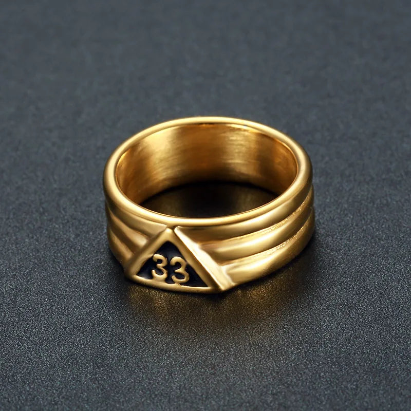 Men Hypoallergenic No Tarnish Masonic No.33 Rings 18k Gold Plated Stainless Steel Jewelry Gift