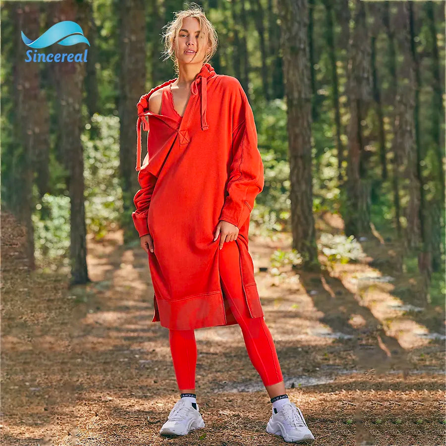 Custom Women Autumn Solid Color Knit Loose Plus Size Casual Autumn Winter Women Hoodie Dress Women