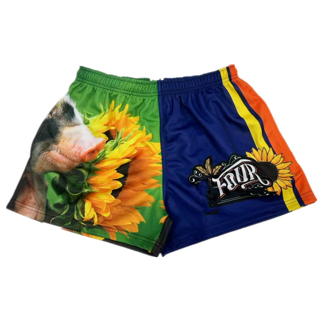 Custom Breathable 100% Polyester Rugby Shorts with Sublimation Print Pockets Tight Fit for Men
