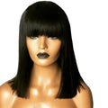 180% Density Straight Brazilian HD for Lace Frontal Wig with Natural Part Transparent Lace Blunt Cut Bob Wigs Bangs