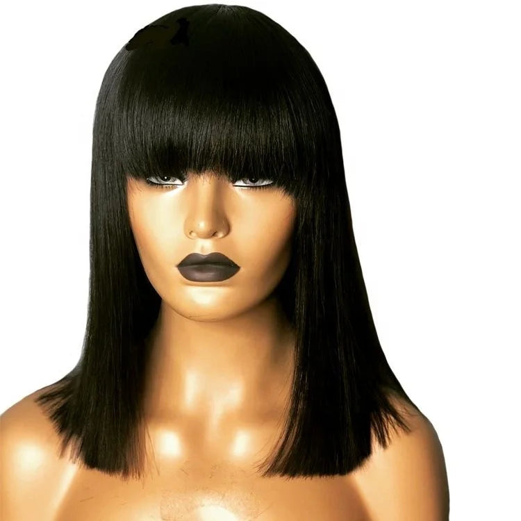 180% Density Straight Brazilian HD for Lace Frontal Wig with Natural Part Transparent Lace Blunt Cut Bob Wigs Bangs