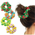 100pcs Avocado Lemon Peach Printed Scrunchies Strawberry Watermelon Pear Summer Fruit Hair Scrunchies Girl Elastic Hair Band Bun