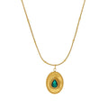 Vintage Grain Stainless Steel Trendy Round & Oval Pendant Choker Necklace with Solid Bead Turquoise Inlay for Women