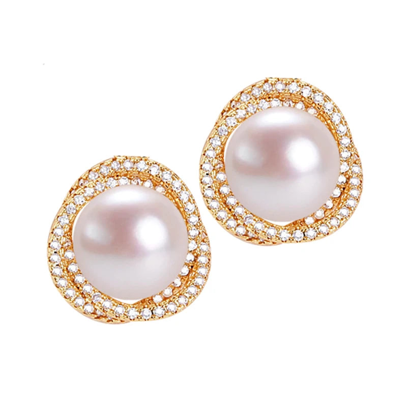 Wholesale Classical Bird's Nest Freshwater Pearl Earrings 14K Gold Plated with Zircon Jewelry Accessories