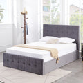 Soft Italy Full Wood Slat Gas Lifting Storage Velvet Fabric Bed for Sale