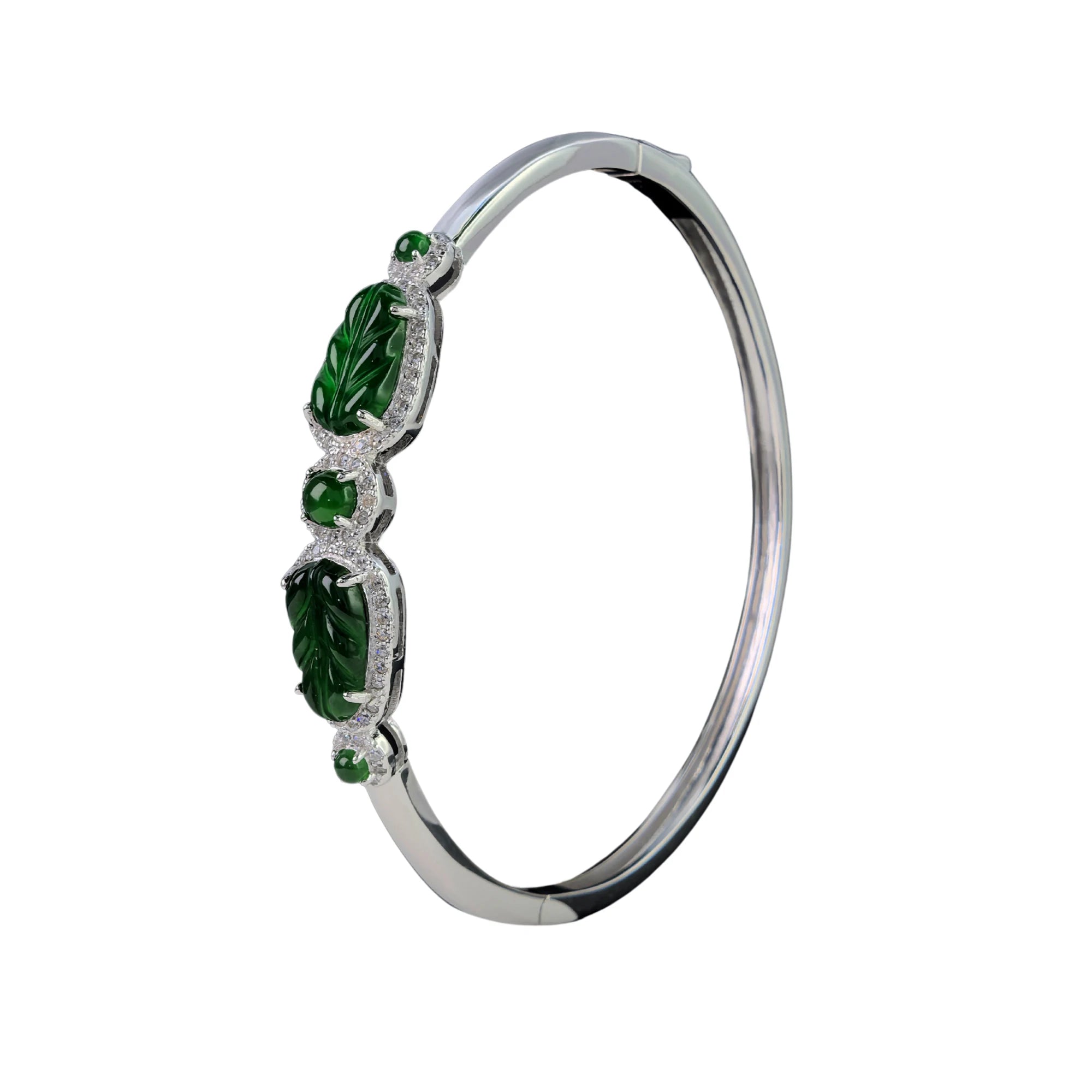 Noble Rhodium Plated Silver 925 Jewelry Natural Jadeite Bangle for Women Anniversary Gift