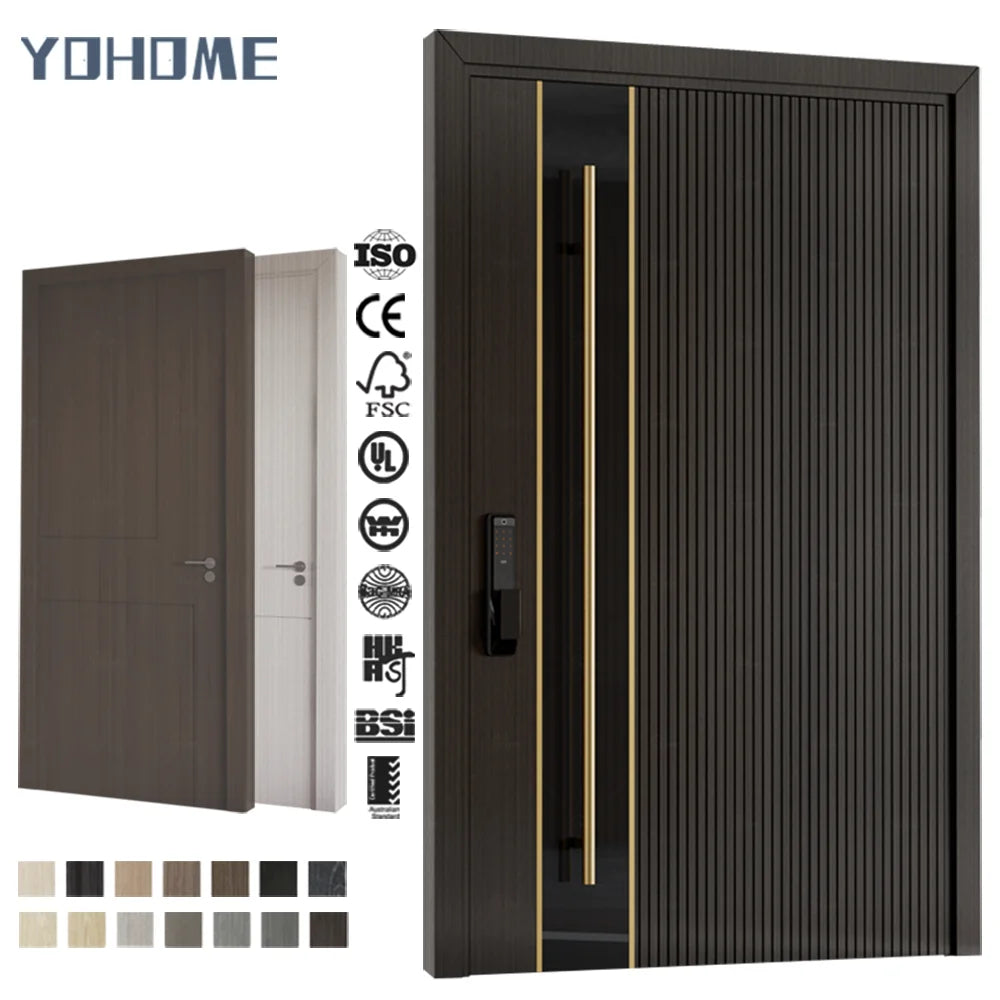 Canadian Standard Villa Engineered Project Modern Exterior Main Door Black Walnut Solid Wood for House Entrance Pivot Entry Door