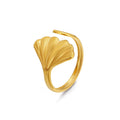 Adjustable Size Open Gold Plated Stainless Steel Leaf Design Ladies Trendy Rings for Women Wedding Engagement