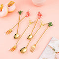 Christmas Stainless Steel Coffee Spoon Fork Metal Dessert Spoon and Fork Set Elk Christmas Gift Box