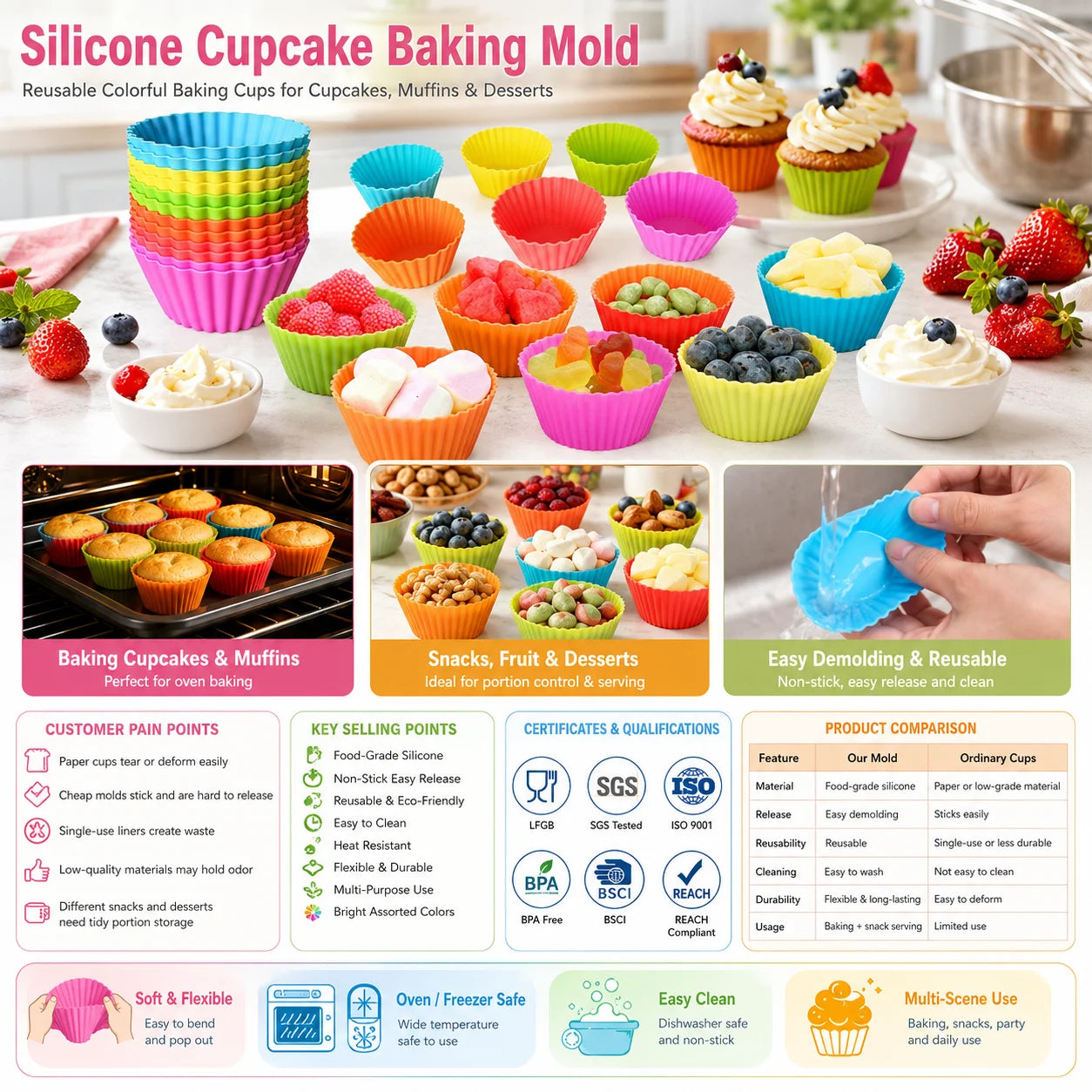 Wholesale Supplier Custom Shape Thick Heat Resistant Silicone Cupcake Baking Mold for Promotional Gifts Project