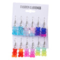 Cute Resin Ornaments Gradient Jelly Color Bright Powder Candy Bear Drop Earrings Set Japan Popular South Korea Punk Acrylic