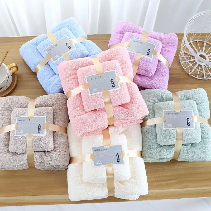 RTS Wholesale Thick 2 Pcs Gift Bags Custom Logo Coral Fleece Multicolor Soft Microfiber Bathroom Towel Sets