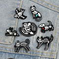 Vintage Skull X-ray Perspective Cat Brooch Menalloy Black and White Rabbit and Puppy Badge Enamel Lapel Pin