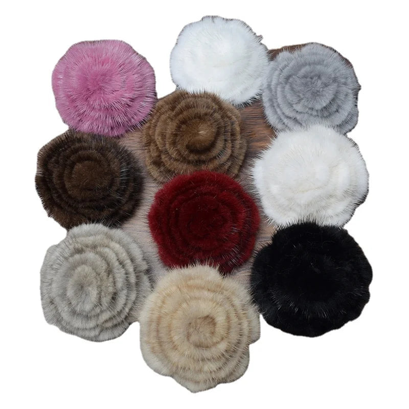 MWfur Fashion Hand Made Mink Fur Rosette Corsage Pin for Clothes Shoes  Women Brooches Mink Fur Customize Size