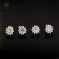 Fine Jewelry 925 Sterling Silver Screw Back Blue Green Moissanite Diamond Sunflower Hip Hop Stud Earrings