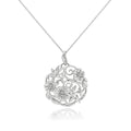 020028 S925 Sterling Silver Filigree Flower Henna Circle Pendant Necklace White Gold Plated Flower Pendant Necklace for Women's MegaBDM