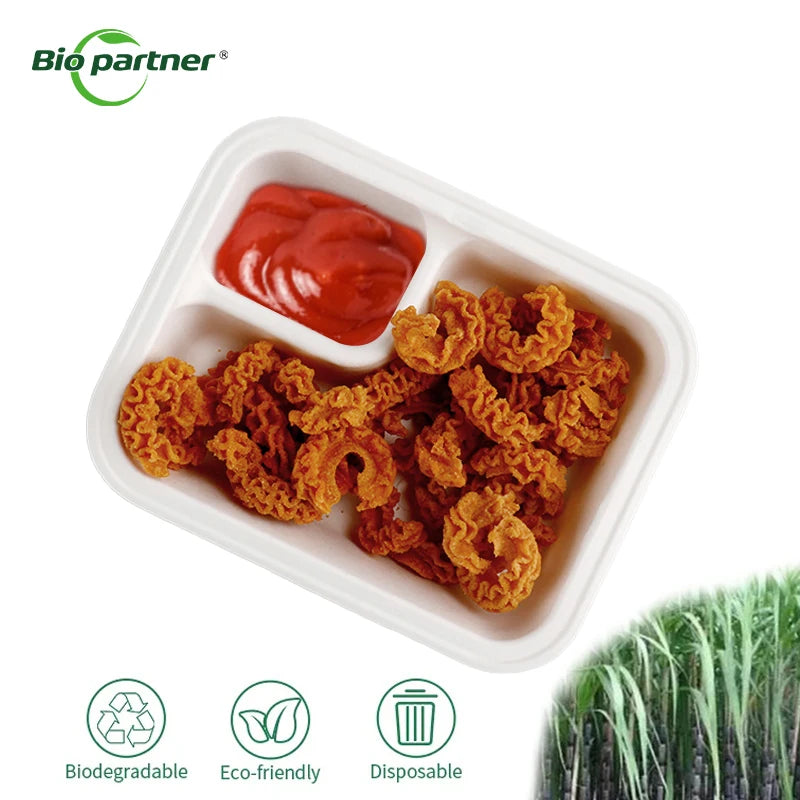 Portable PFAS-Free Disposable Compostable Sugarcane Bagasse Plate Fast Food Takeaway Container Embossing for Sushi Nacho Trays