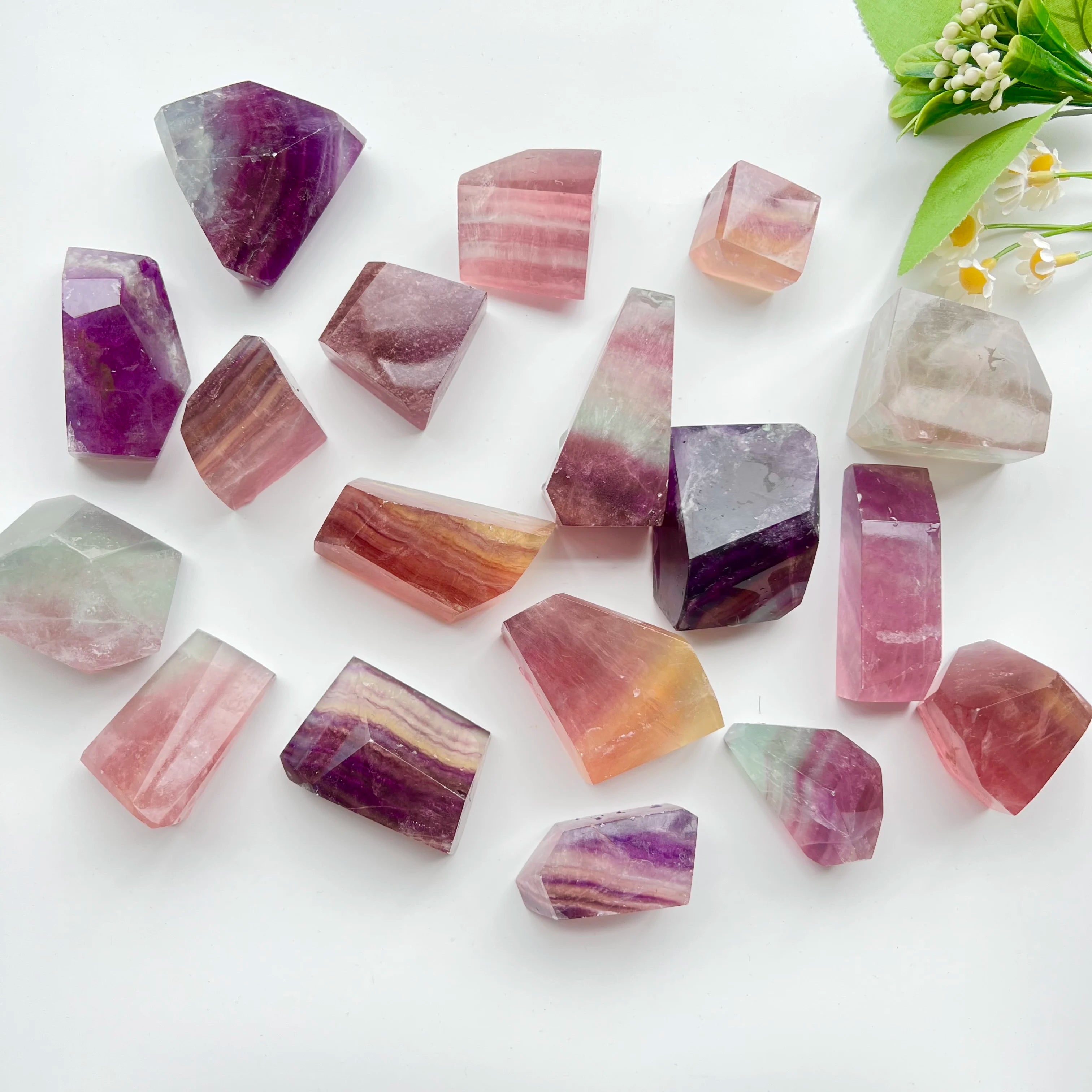 Natural Candy Fluorite Free Form Stone Slice Healings Rainbow Fluorite Stand Stone