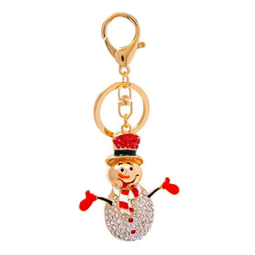 Christmas Gift Crystal Snowman Key Chain Rhinestone Christmas Snowman Car Keychain Pendant Bag Pendant