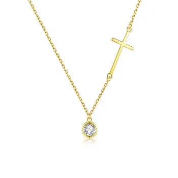 Cross-Style S925 Sterling Silver Necklace Diamond Gold Plated Unisex Link Chain for Trade Wedding Engagement or Party Gift