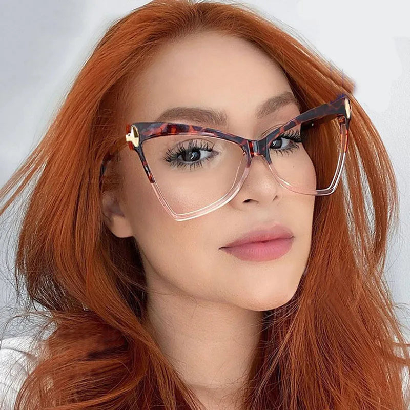 TR90 Cat Eye Glasses Frames Women Anti Blue Light Eyeglasses Oversized Optical Frames Ladies Fashion Brand Clear Eyewear