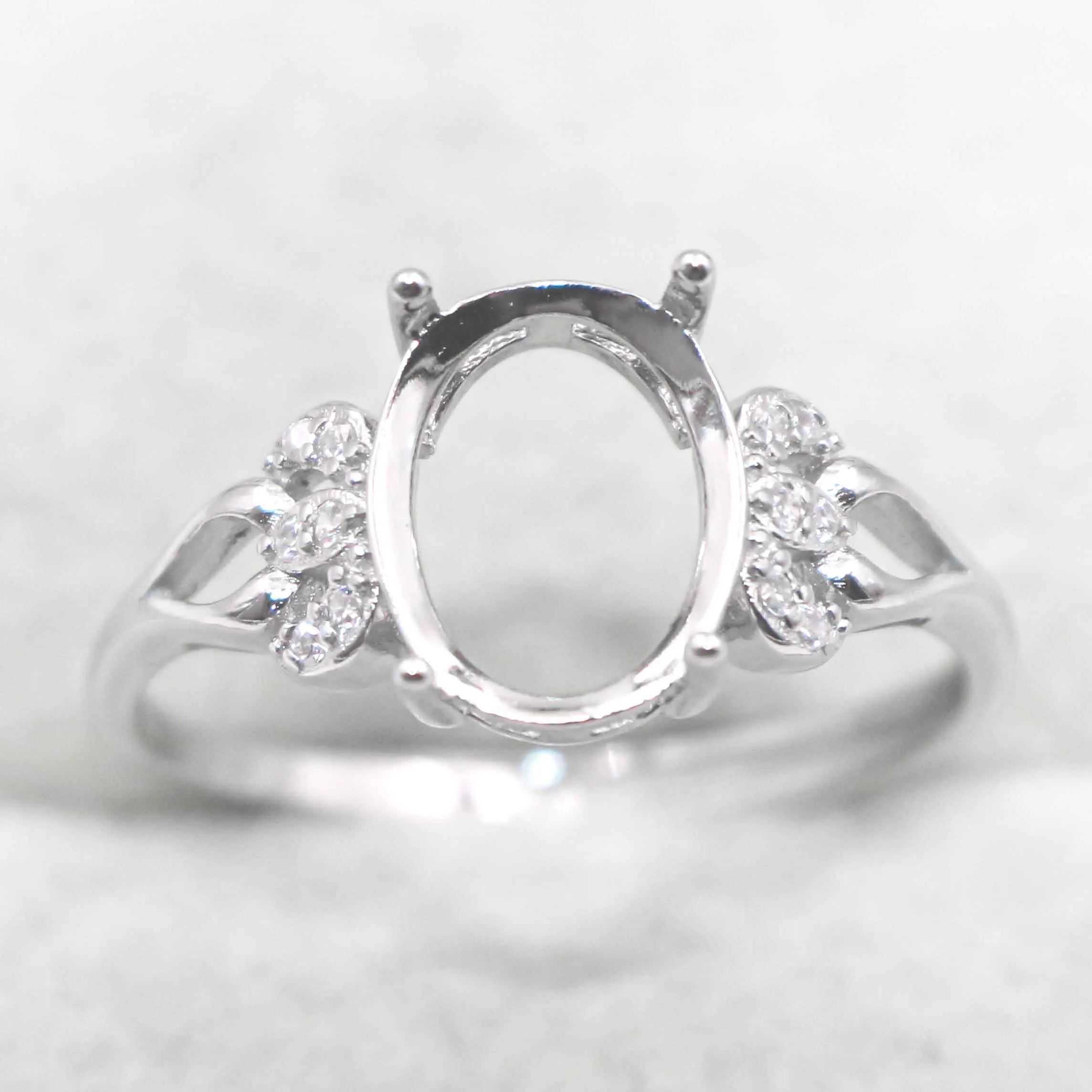 Sterling Silver 8*10mm Semi Mount Ring Empty Frame Blank Support Setting S925 Base Holder Without Center Stone for DIY Inlay