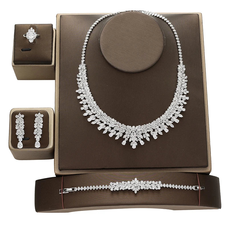 Jewelry Set Fashion Luxury Zirconia Necklace Bracelet Earrings Ring Wedding 4pcs Jewelry Sets Exquisite Set BN8132  Bisuteria