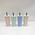 Wheat Straw Plastic Water Bottle Cups Reusable Coffee Cup Plastic Water Cup with Lid and Straws Custom