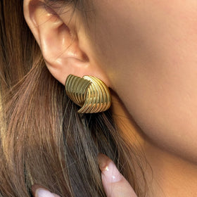 2024 Dazan 18k Gold Plated Winter Hypoallergenic Stainless Steel High Quality Vintage Deconstructed Pleated OOTD Dainty Earrings