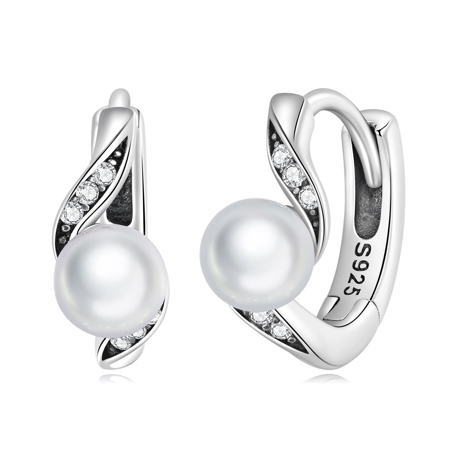 925 Sterling Silver Quality Shell Pearl Ear Buckles Zircon Geometric Earrings for Women Birthday Gift Fashion Jewelry BSE710